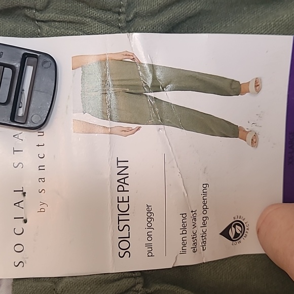 NEW Army Green Linen Blend Drawstring Elastic Waistband Pocket Joggers Size XXL - Picture 5 of 8